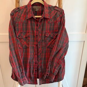 Decree Vibrant Red and Charcoal Plaid Shirt from The Buckle.